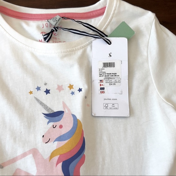 Joules Girls White Unicorn  T-Shirt - Picture 4 of 10